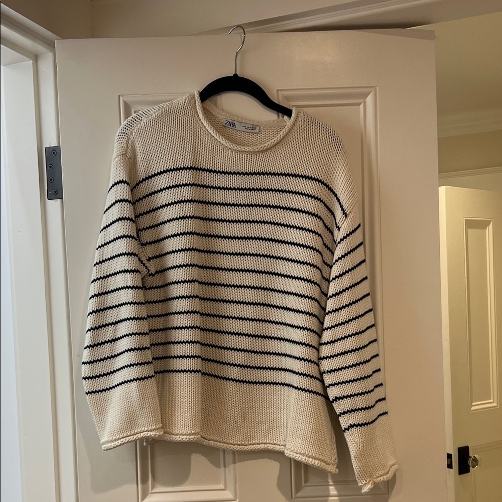 Zara Striped Crew Neck Sweater *slight discoloration spot on front*